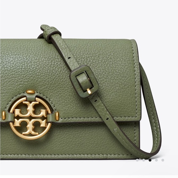 Tory Burch Miller Wallet Crossbody Bag Palm Leaf Green Gold - Picture 14 of 16